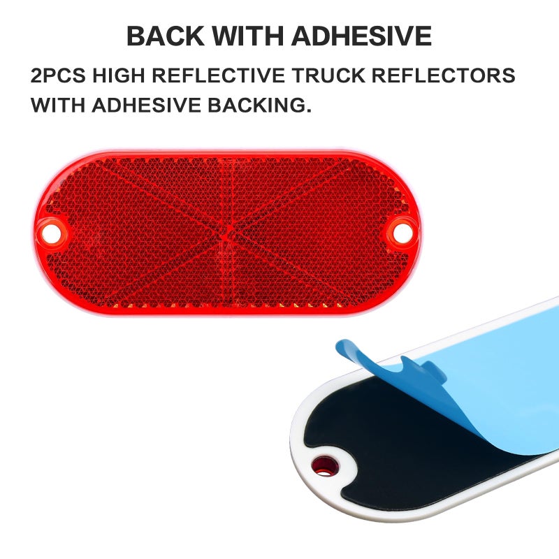 MFC PROã€‘ 2Pcs Plastic Oval Reflectors Red/Yellow/White Self Adhesive Or Drill Mount Quick Mount E4 Certified (Red) - Image 3